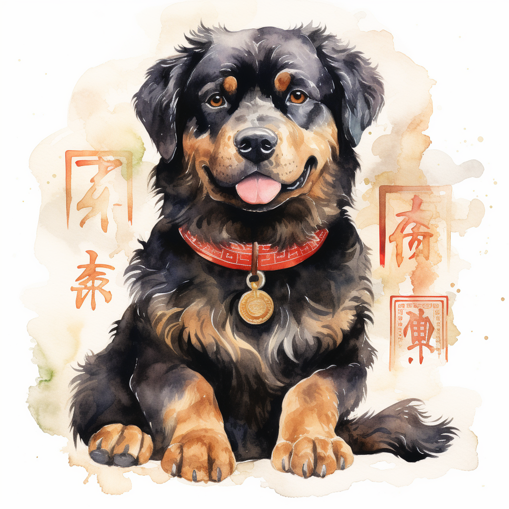 Colorful Chinese Zodiac Dog Watercolour Illustration