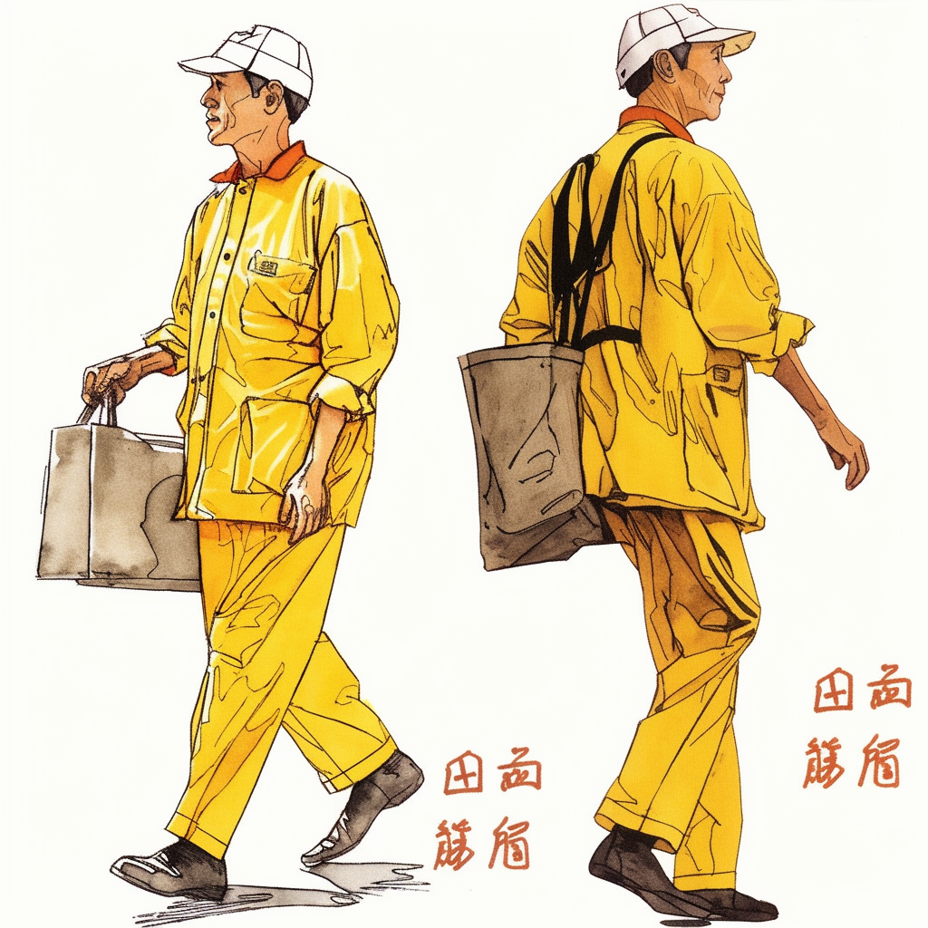 Smiling Chinese deliveryman in yellow uniform