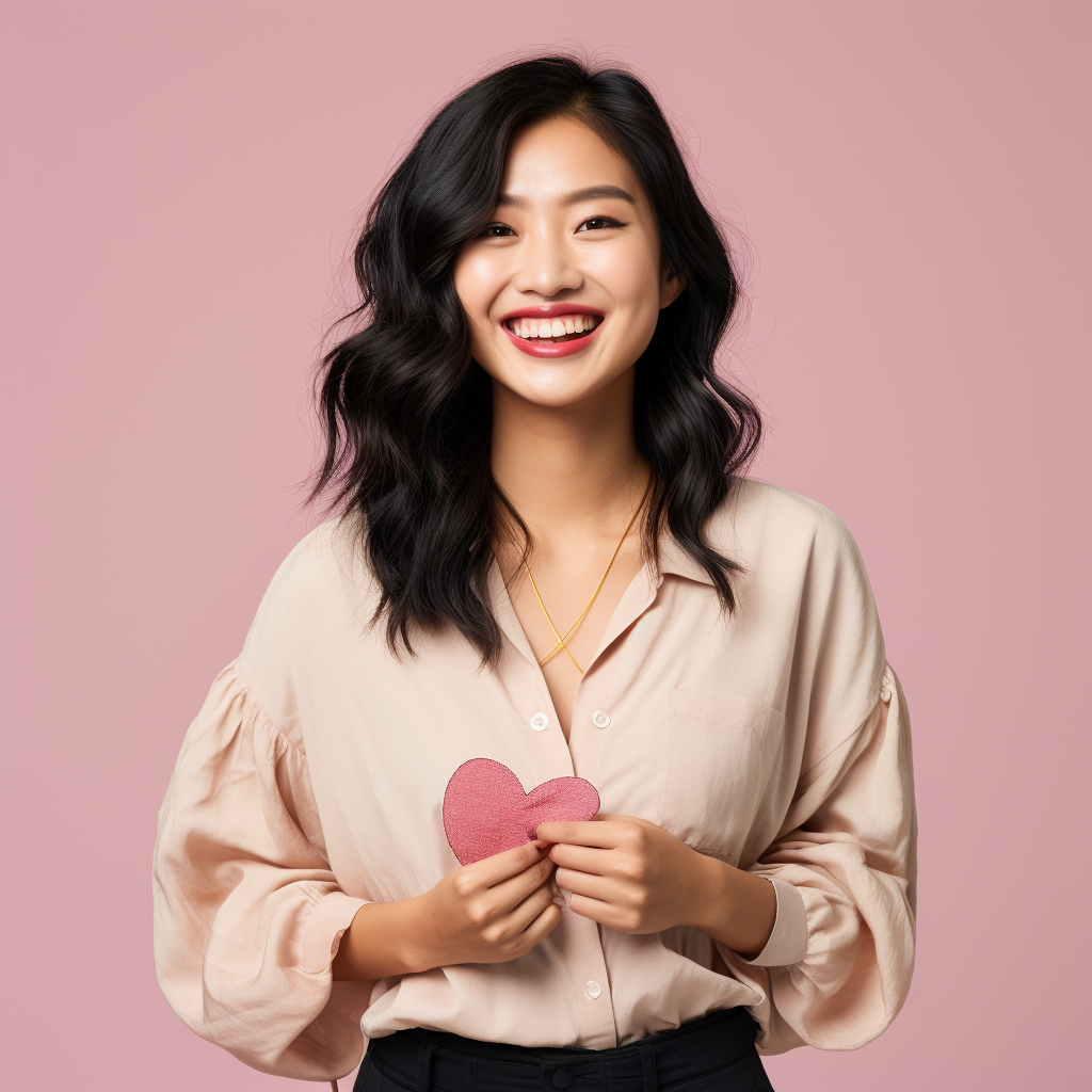 Smiling Chinese Female Designer in Cream Colored Shirt