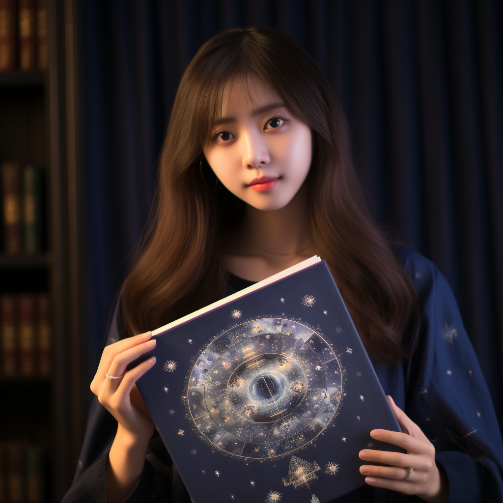 Chinese girl with astrology book