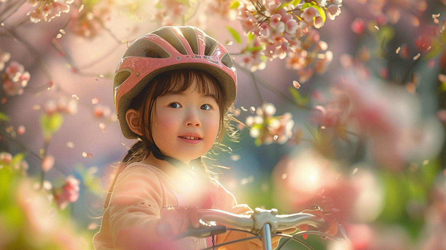 4-year-old Chinese girl riding bicycle in park