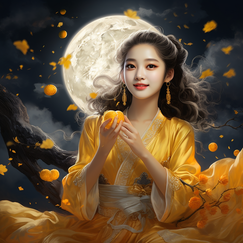 Smiling Chinese Girl Holding Mooncake