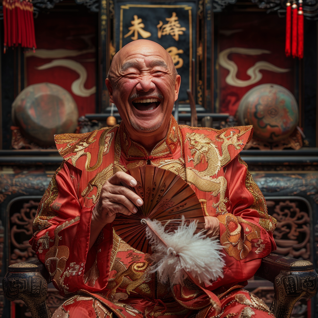 Chinese man traditional opera laughing scene