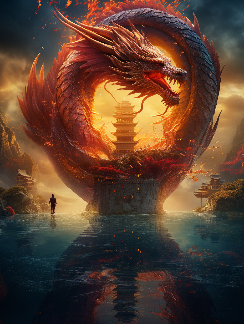 Dragon movie poster in red and gold colors