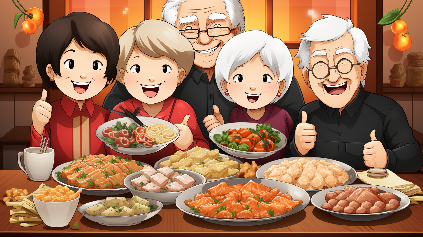 Chinese New Year Family Dinner Cartoon