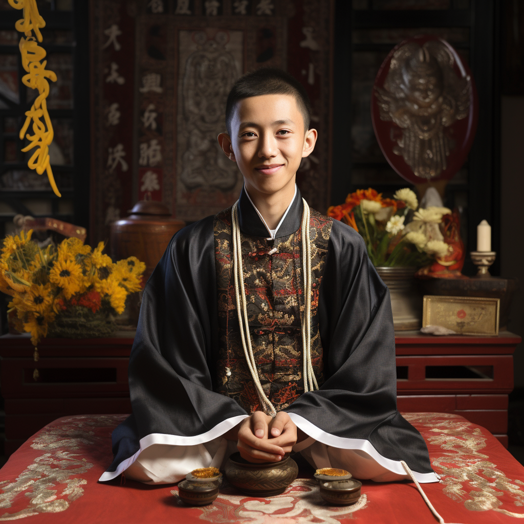 Young Chinese oracle making predictions