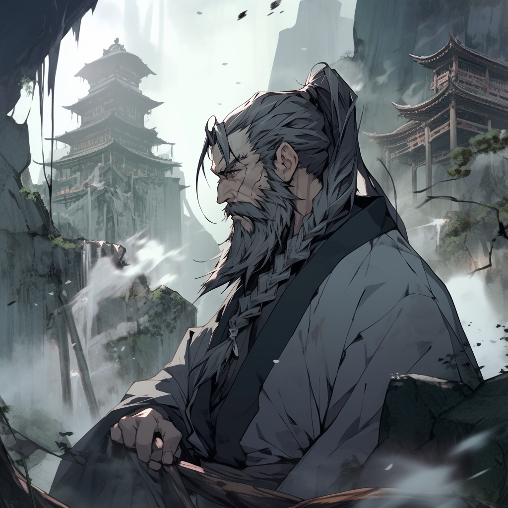 Middle-aged man in ancient Chinese ruins