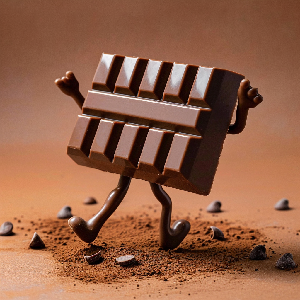 Running chocolate bar with legs