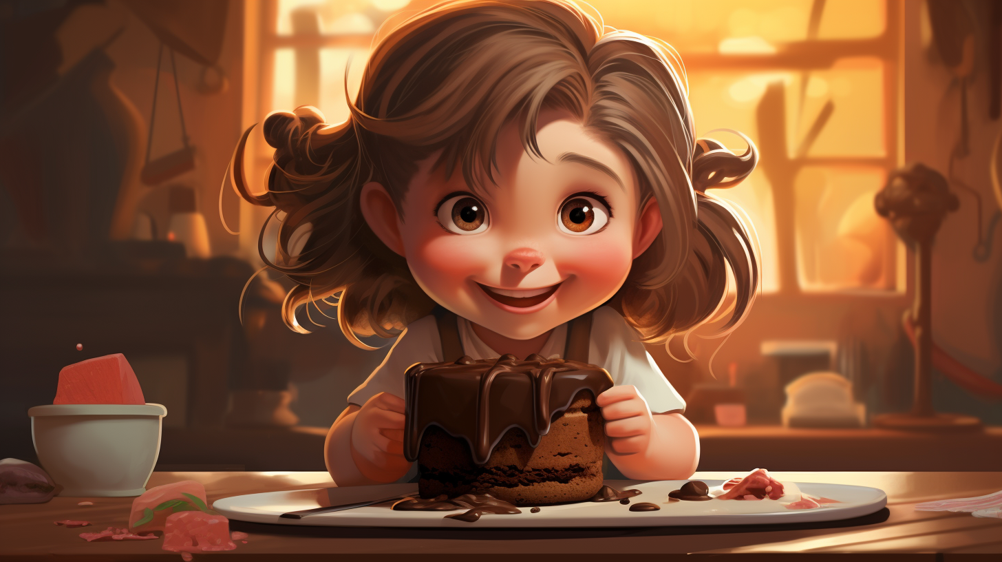 Little girl enjoying a chocolate cake