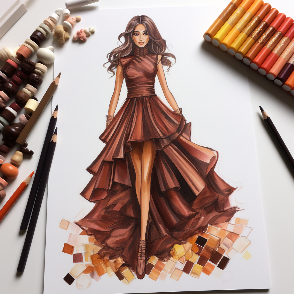 Chocolate candy fashion look sketch