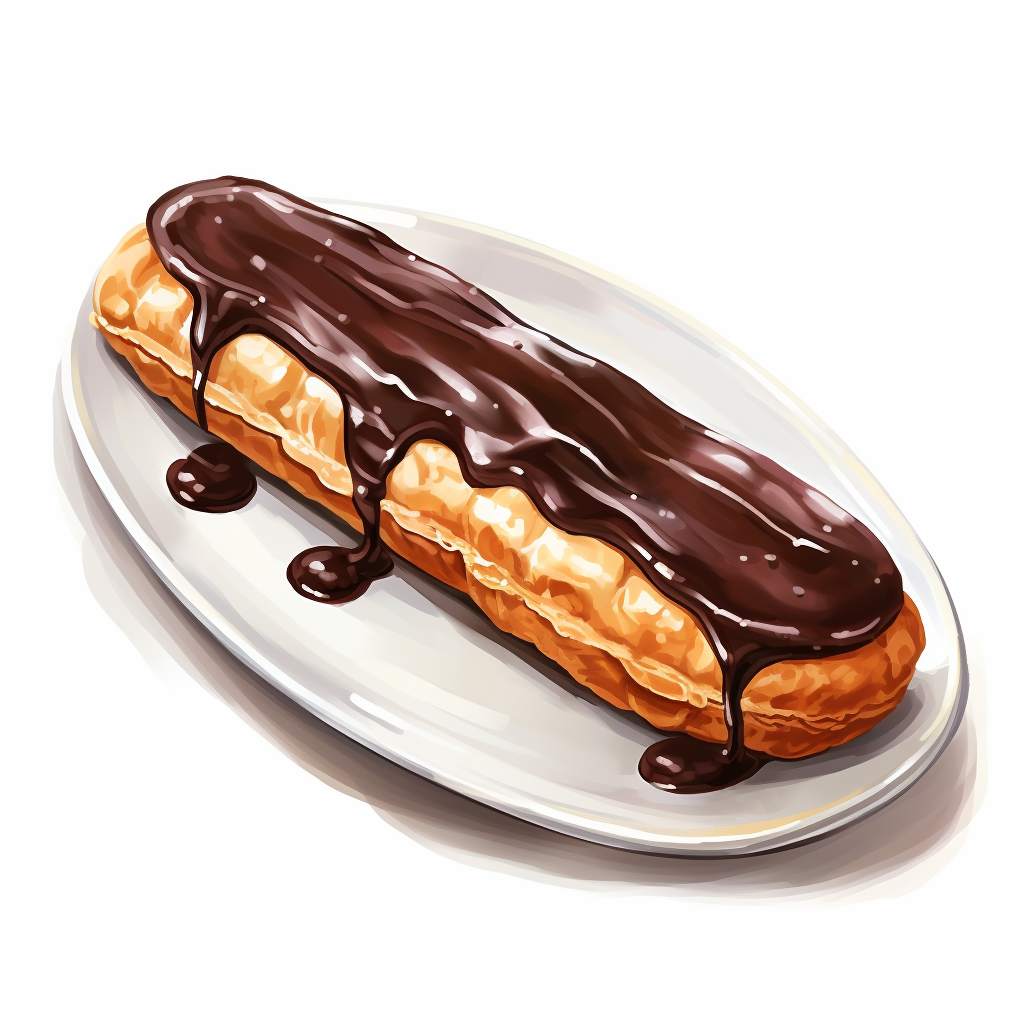 Chocolate Eclair Dish with Watercolor Style