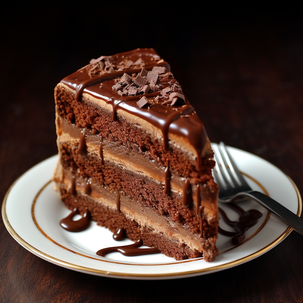 Decadent chocolate cake slice