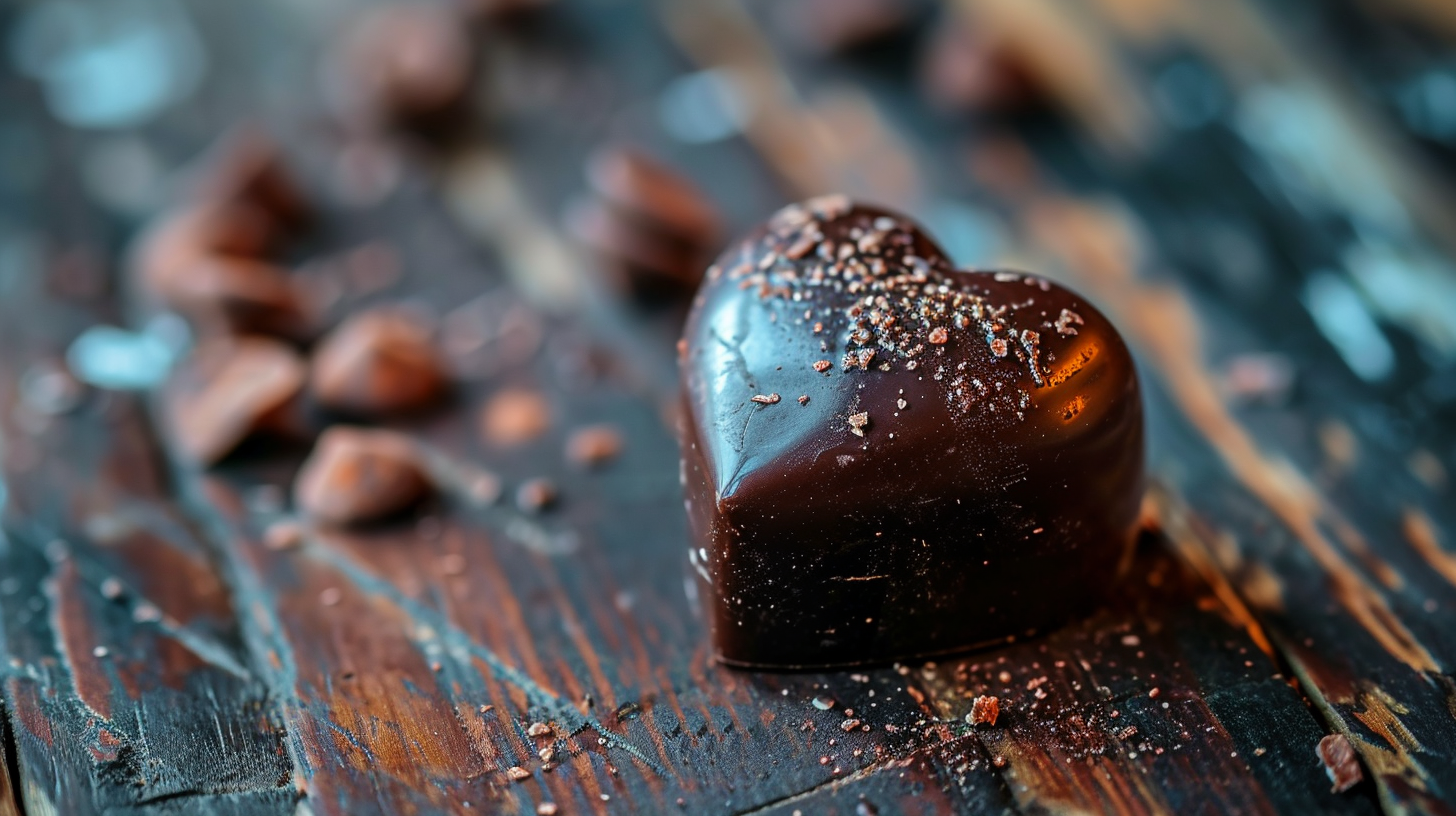 Tempting Chocolate Heart on Wooden Table