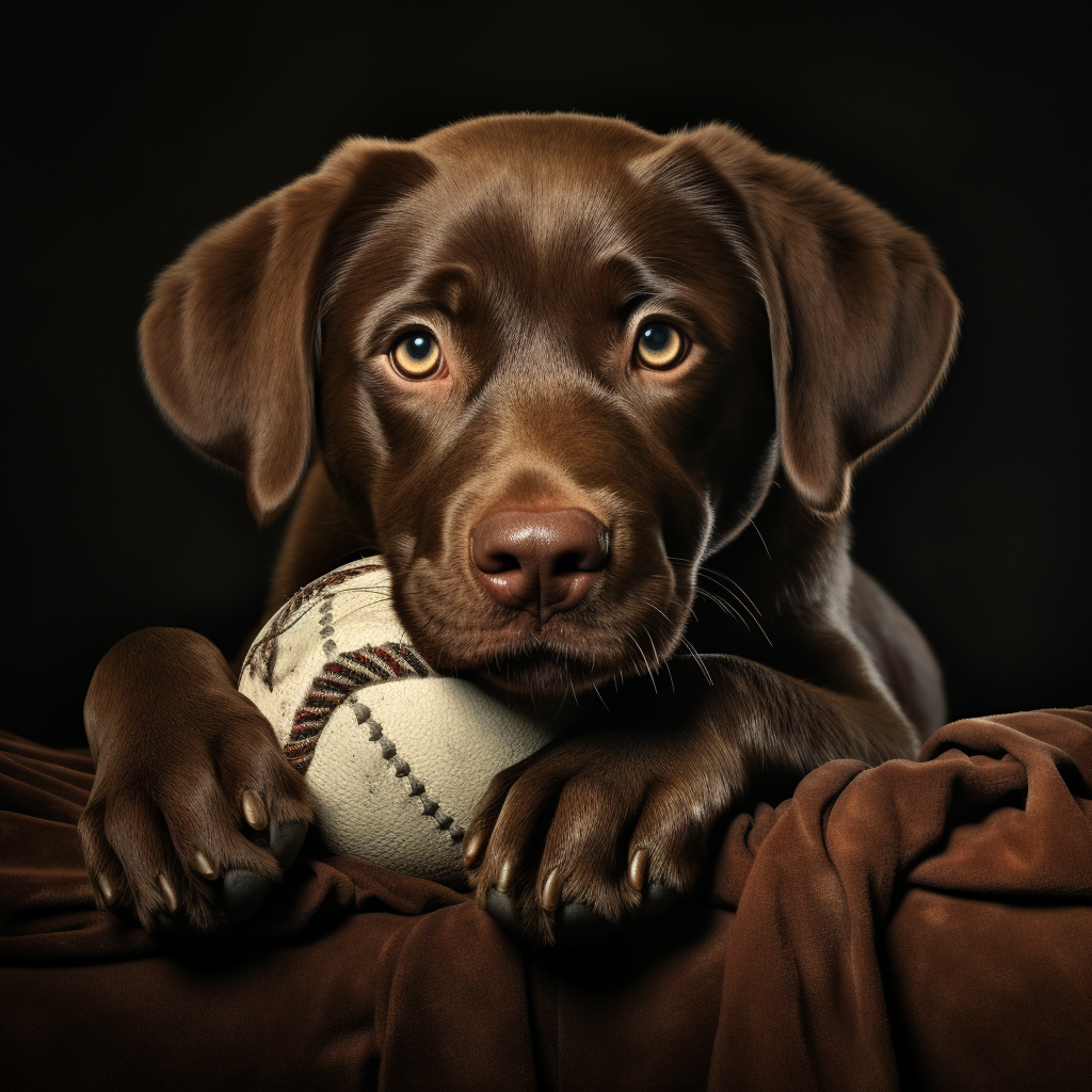 Chocolate Labrador playing with sock