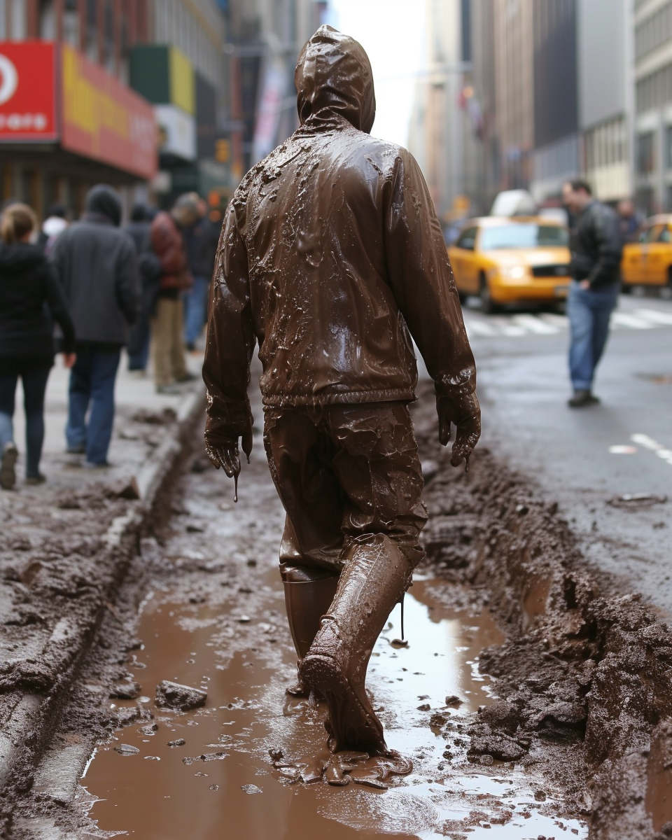 Chocolate Man Walking in New York