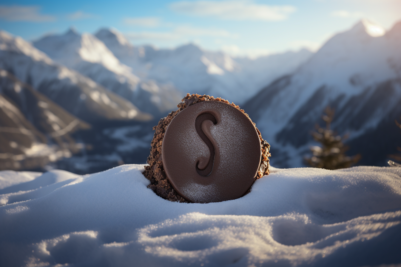 A delicious chocolate question mark in a snowy landscape