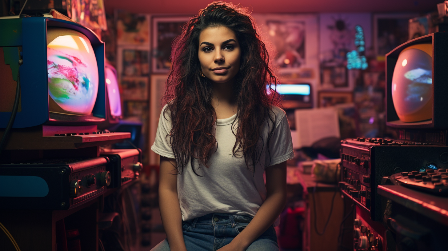 Young woman with long hair smiling in her Xbox room