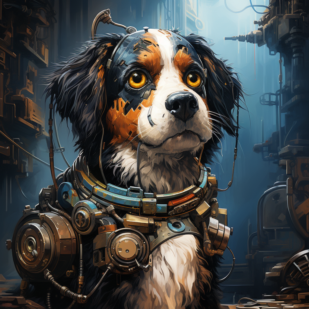 Chonky wonky dystopian dog robot portrait