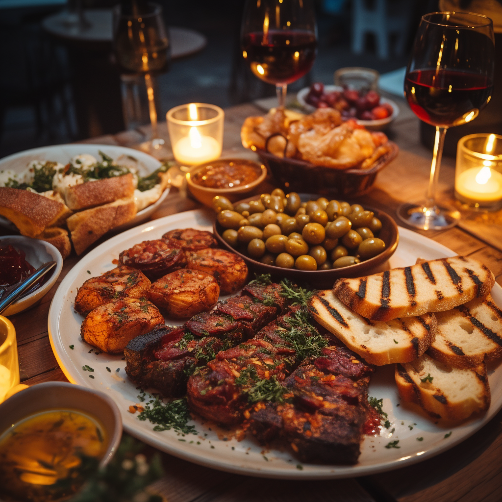 Grilled chouriço on alfresco patio