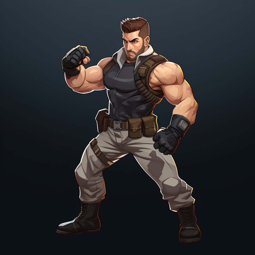 Muscular Chris Redfield in intense Fortnite animation