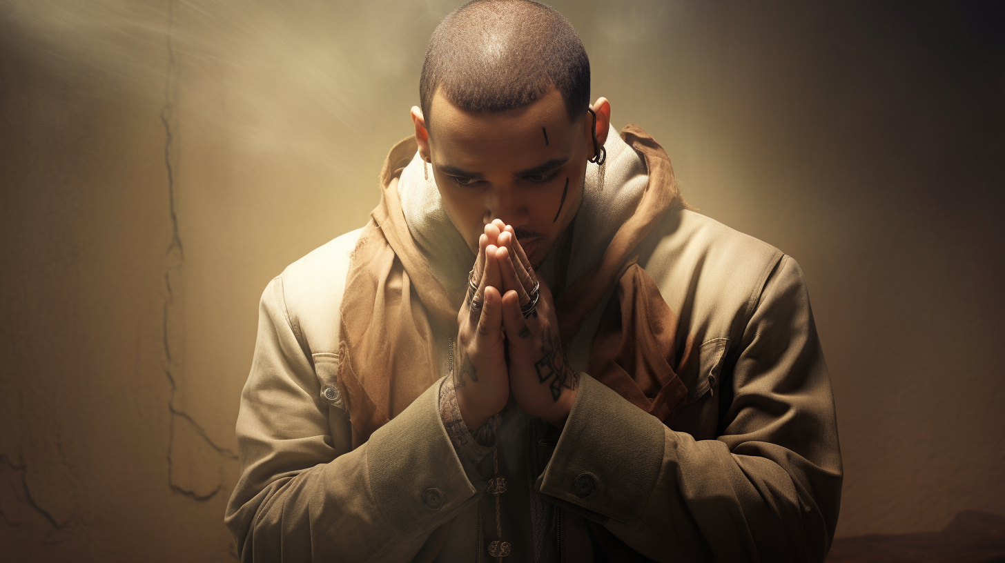 Chris Brown praying with revolver