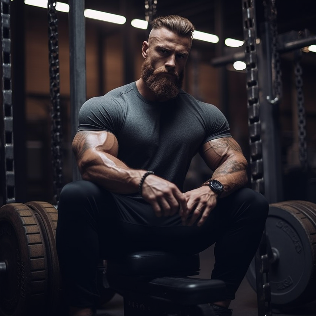 Chris Bumstead with impressive muscles at the gym