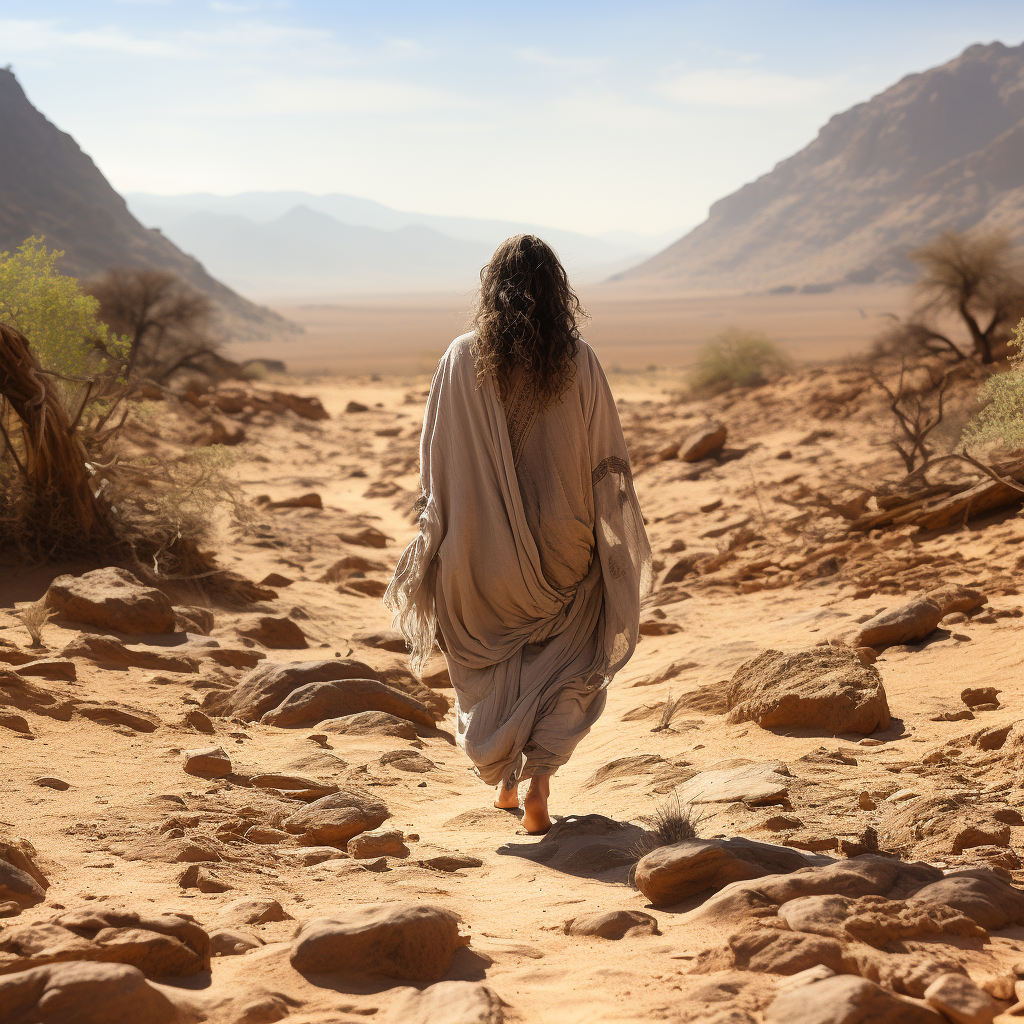 Christ in Linen Robes Walking in the Desert