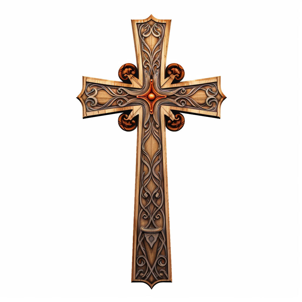 Wooden Christian Cross with Metal Details