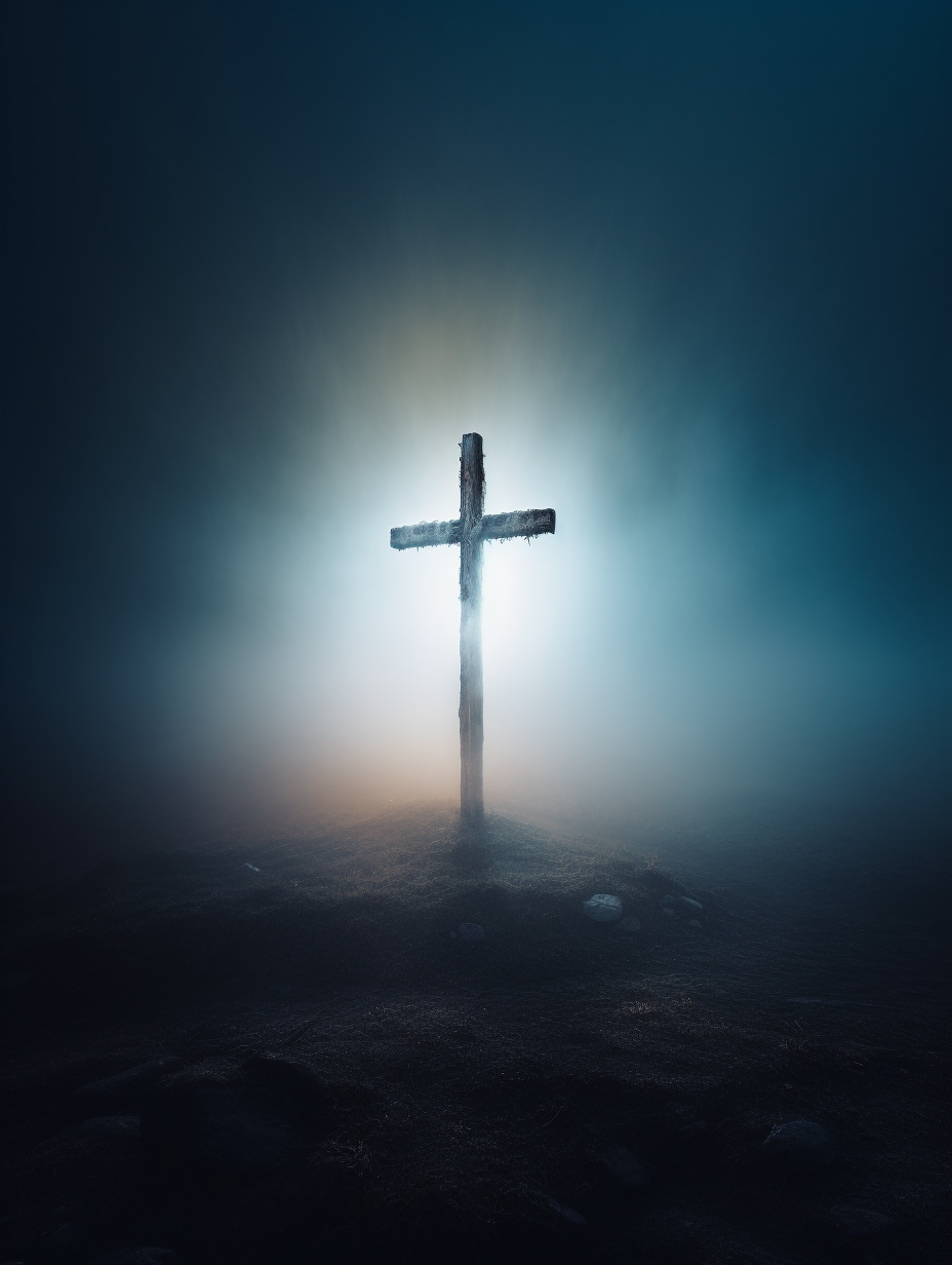 Detailed Cross in Foggy Sky