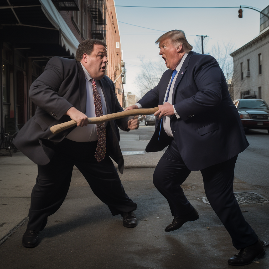 Chris Christie and Donald Trump fighting with baseball bats