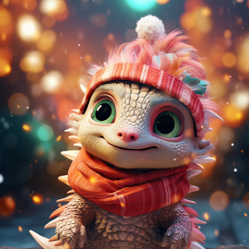 Cute baby dragon in vibrant Christmas colors