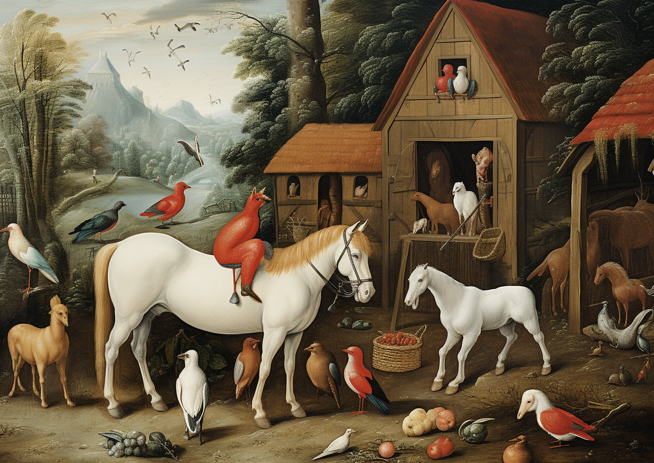 Festive Christmas Barnyard Scene with Animals