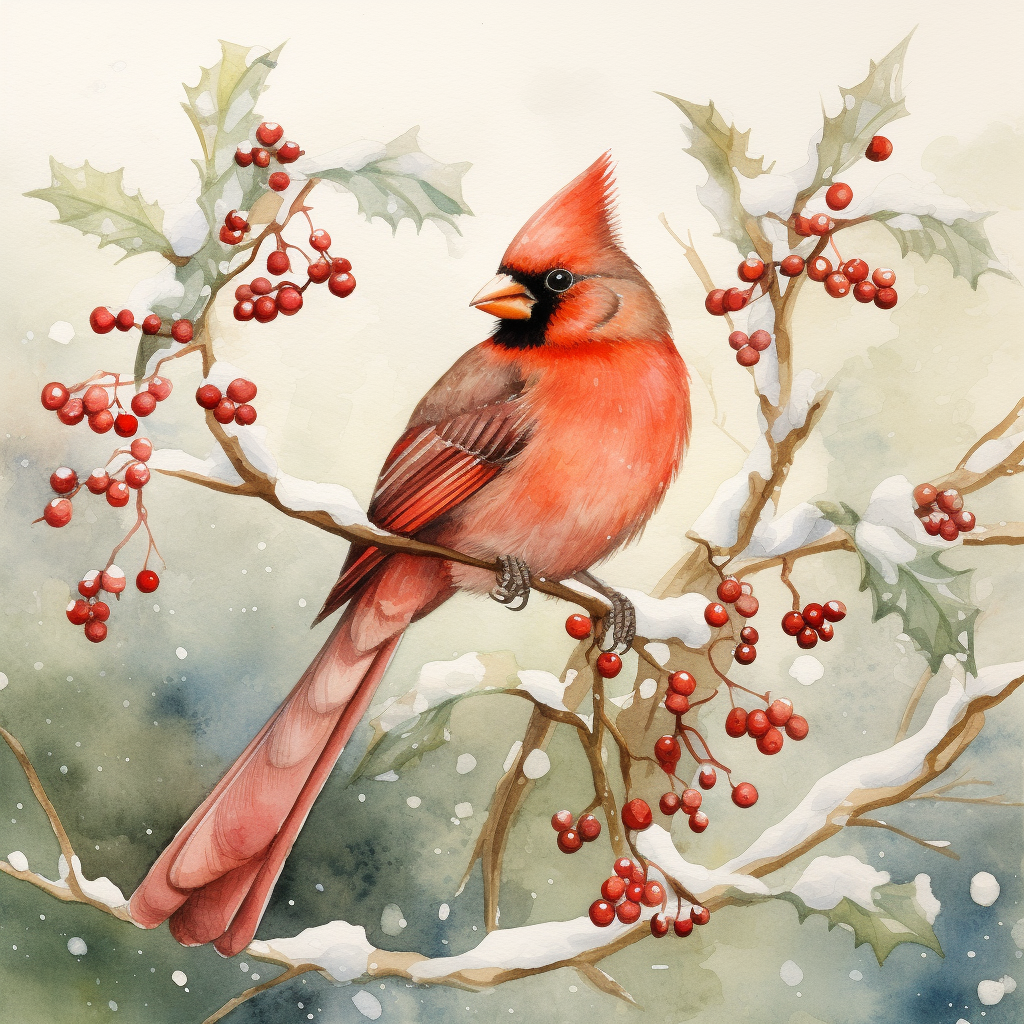 Christmas Cardinal Art Anita Jeram Watercolor