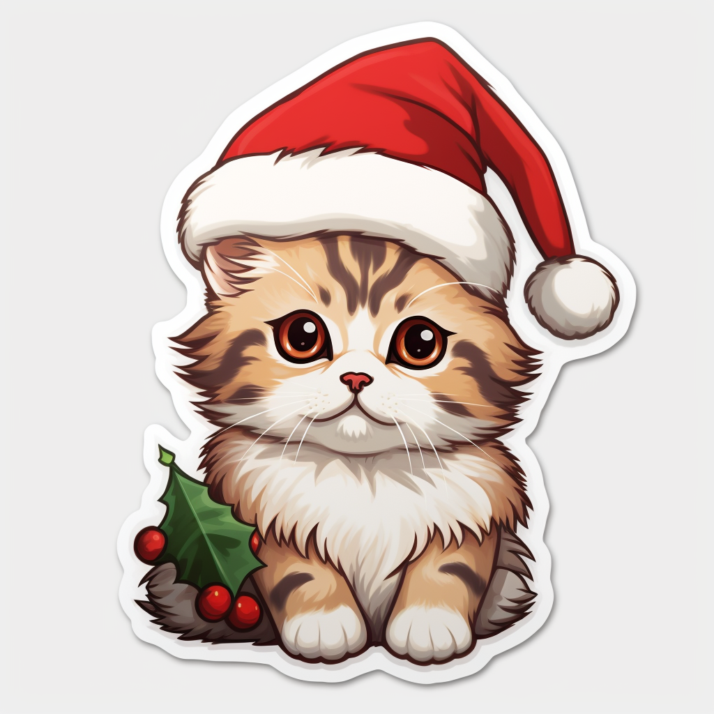 Christmas cat sticker on white background