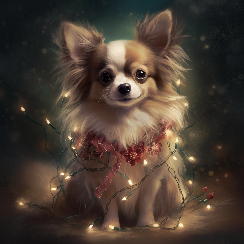 Smiling Chihuahua in Fluffy Christmas Dress