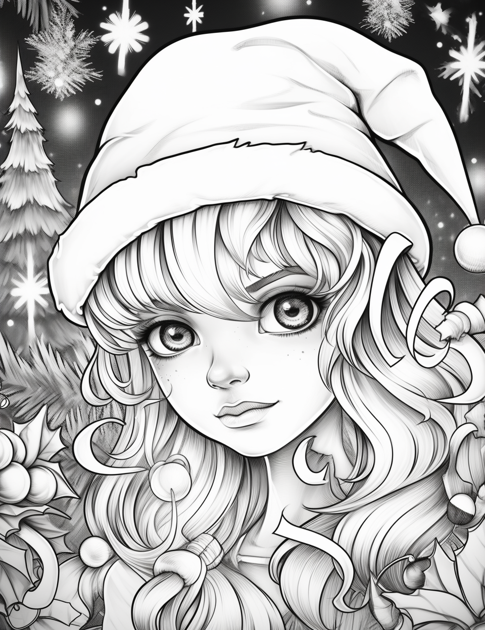 Festive Christmas coloring page illustration