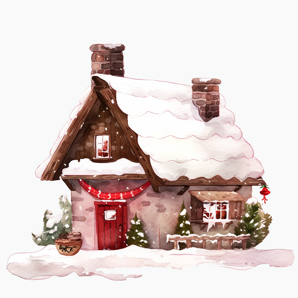 Cute laughing Christmas cottage illustration