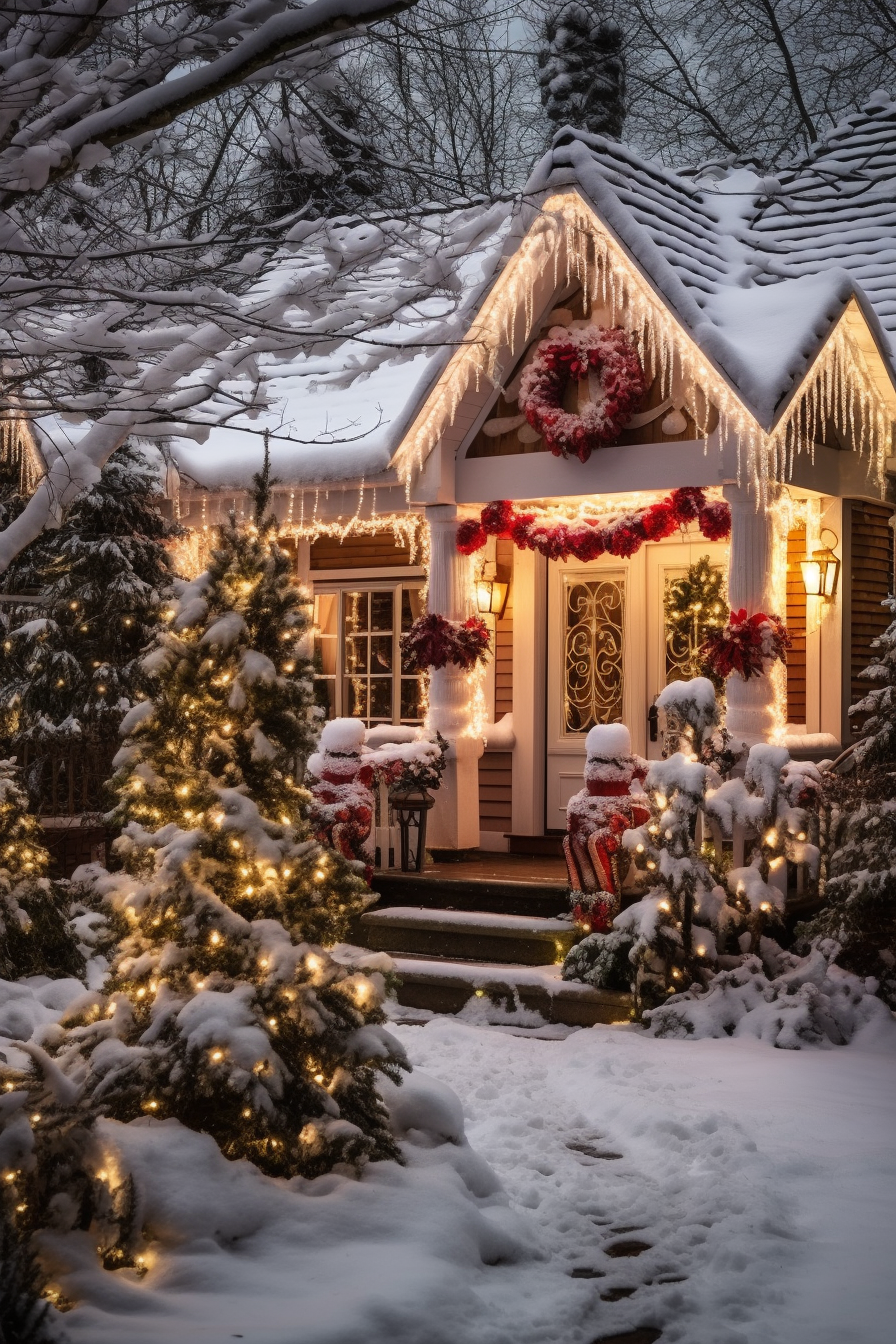 Beautifully decorated Christmas backyard scene