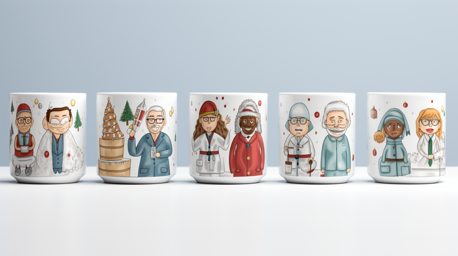 Festive doctor and nurse coffee mugs