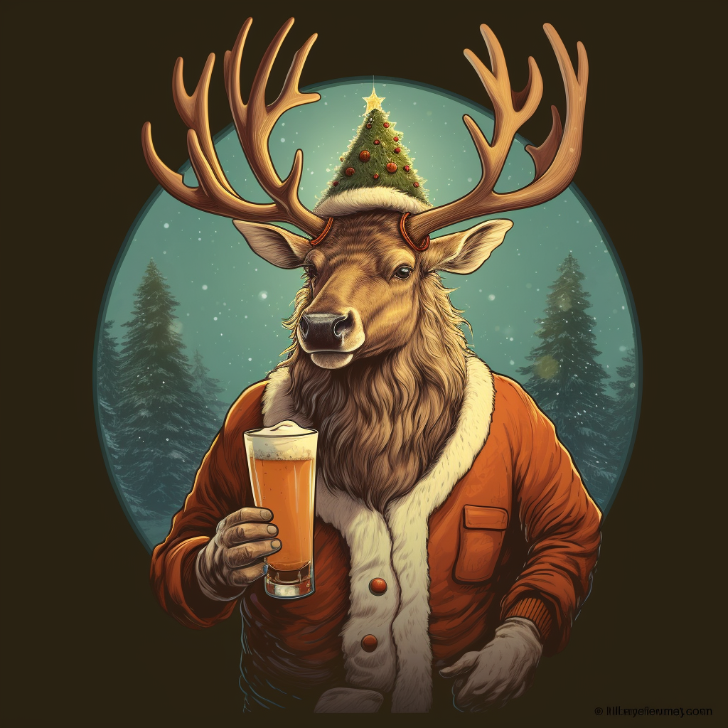 Elk enjoying beer in cyberpunk style