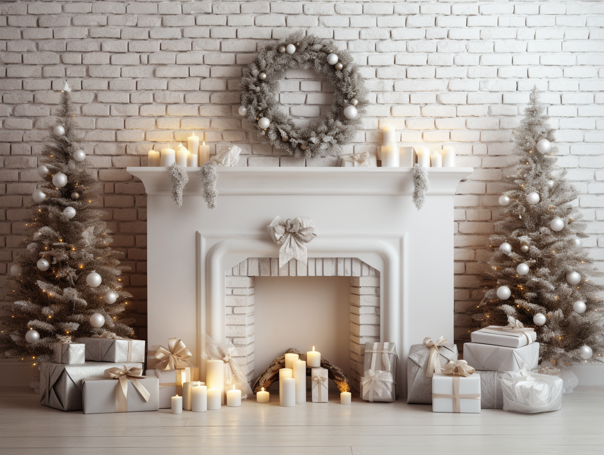 Festive Christmas Fireplace with Decorations