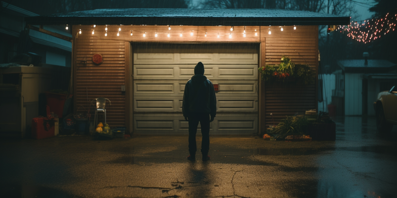 Guy standing in front of festive garage