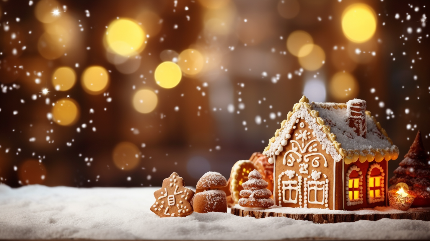 Gingerbread House on Wooden Table