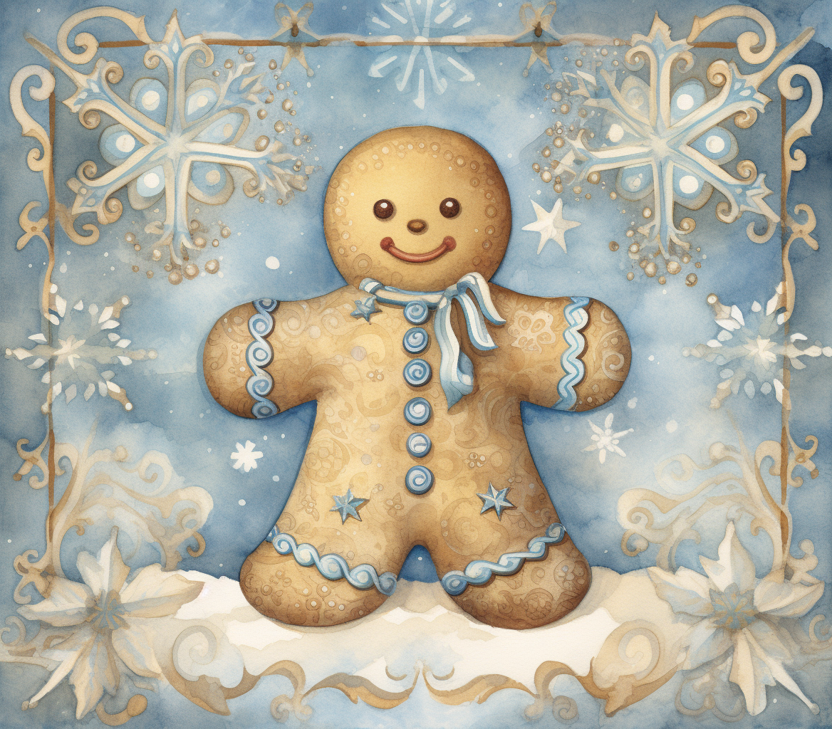 Christmas gingerbread man in beautiful watercolor art