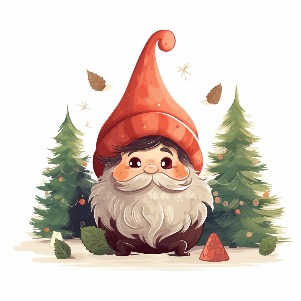 Cute Christmas gnome in flat garden art style