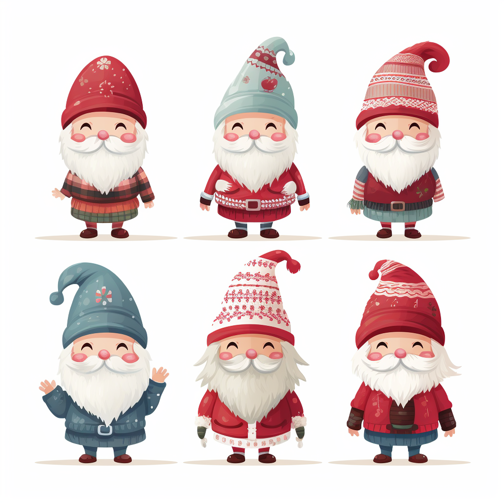 Cute Christmas Gnomes Cartoon Characters