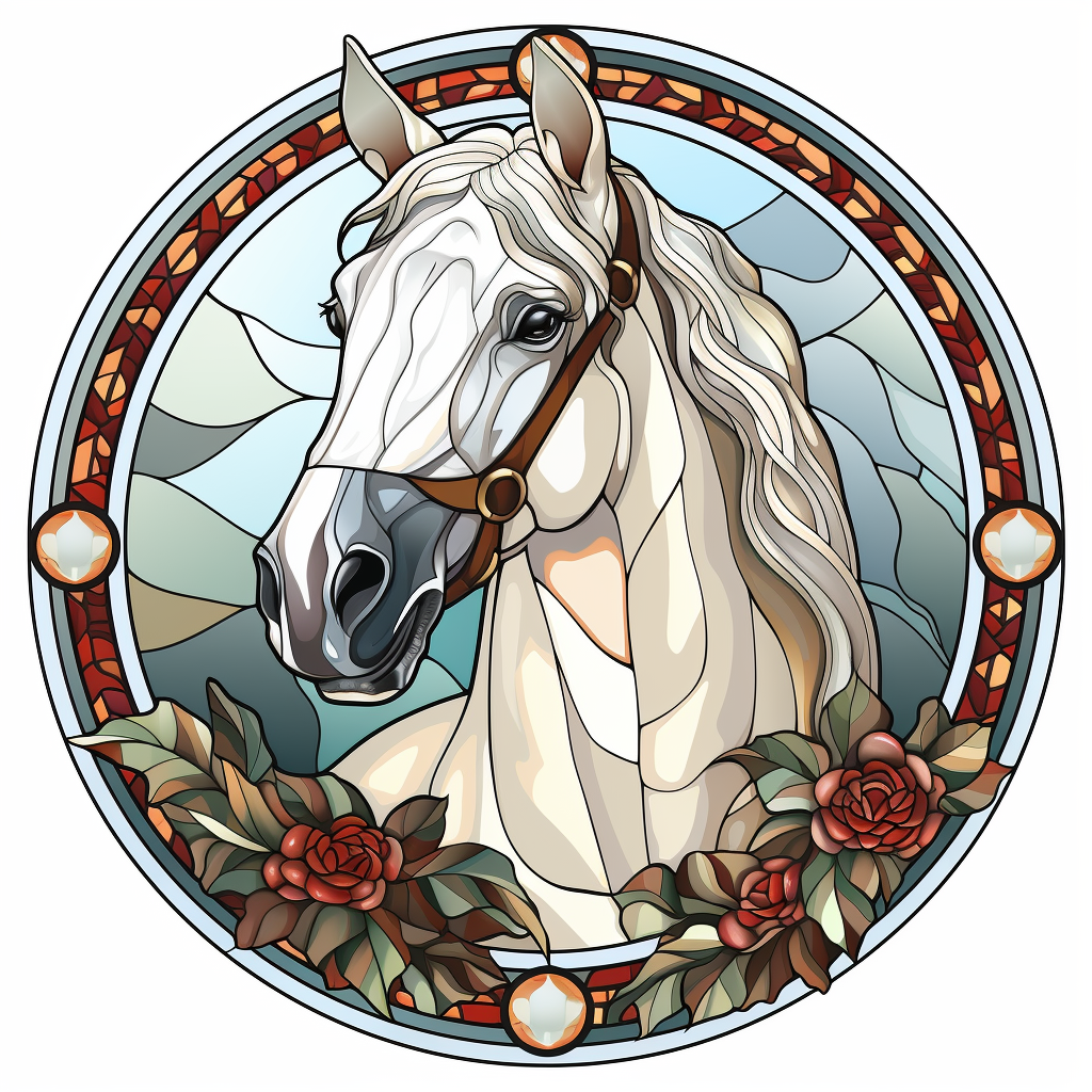 Beautiful Christmas horse stained glass window