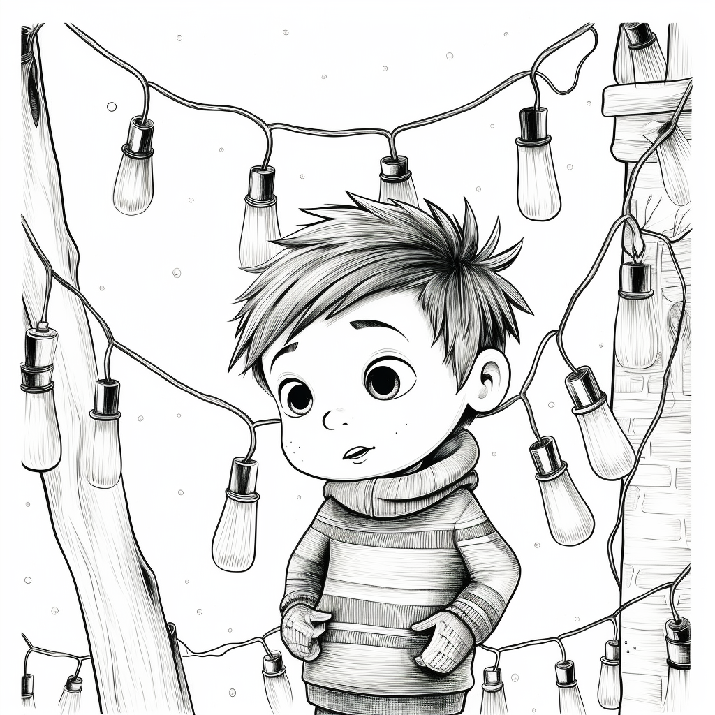 Cartoon Christmas lights coloring page