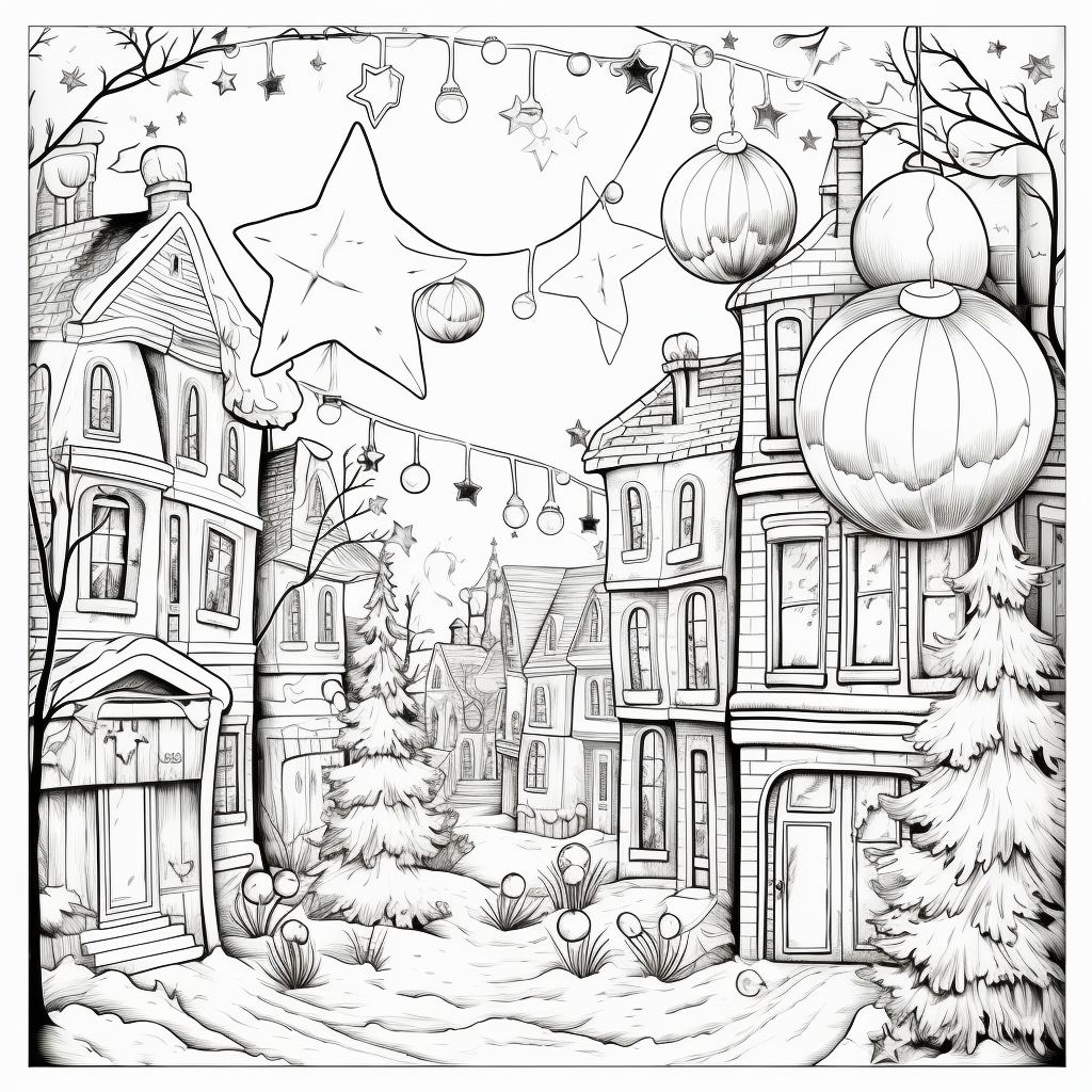 Detailed black line Christmas lights coloring page