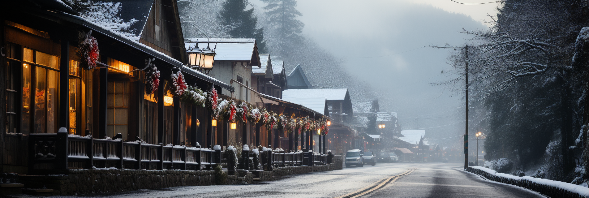 Christmas lights in mountain village